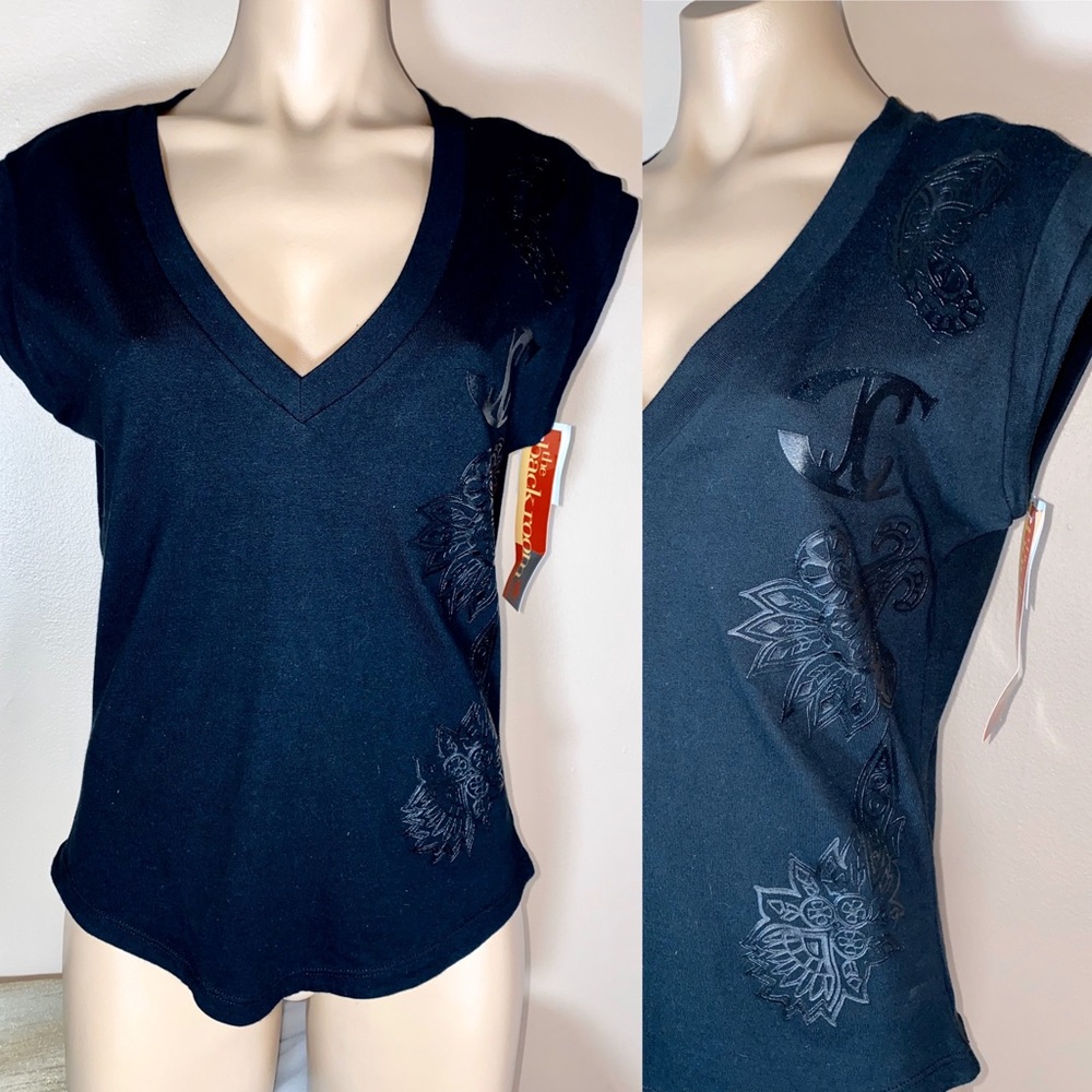 🆕 Just Cavalli Black Cotton Top Logo Appliqué S